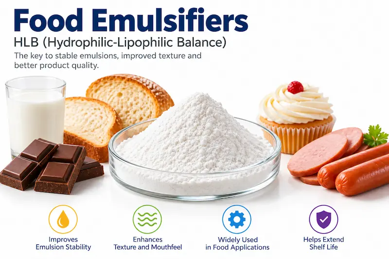 HLB value scale for food emulsifiers from lipophilic to hydrophilic