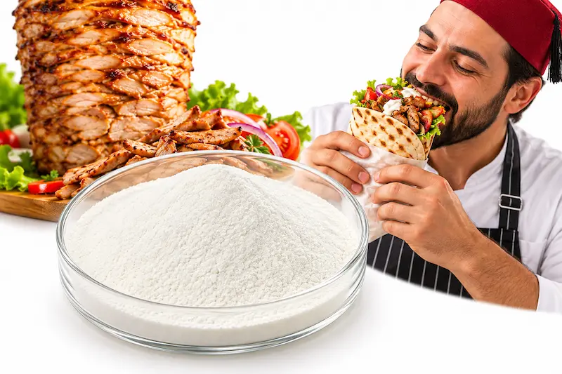 Transglutaminase (TG enzyme) used to bind Turkish doner kebab and gyros meat cones