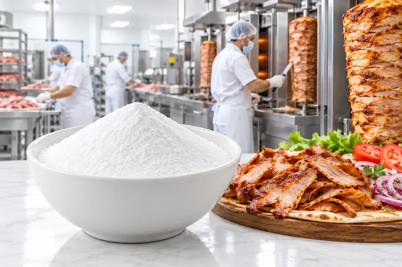 Sodium tripolyphosphate (STPP, E451) used in Turkish doner kebab meat cones for water retention and juiciness